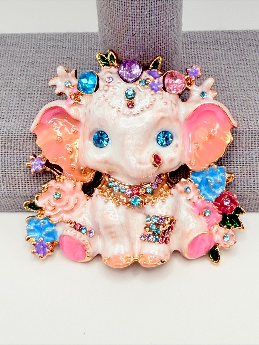 Rhinestone Crown Elephant Brooch